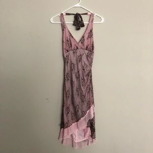 La Belle Pink and brown lace halter dress Sz S